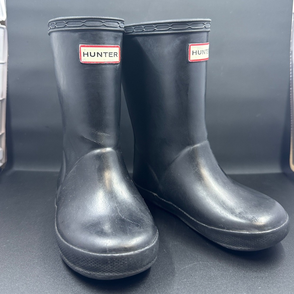 Hunter First Classic Rain Boots Kids Size 7 Black Waterproof Rubber